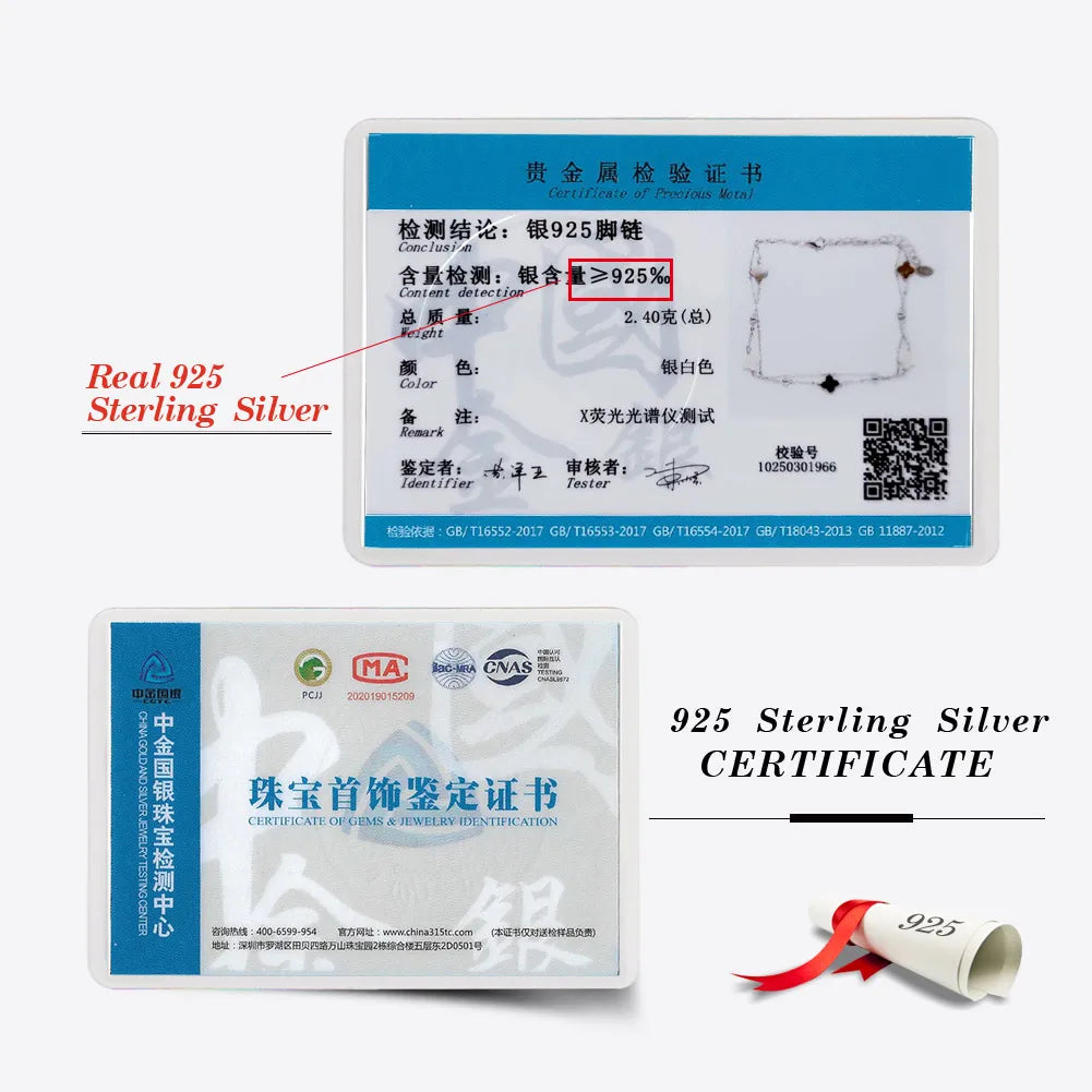 Rinntin Genuine 925 Sterling Silver Double Layer Clover Chain Anklet Lucky Clover Charm Anklets Bracelet Female Jewelry GMA02