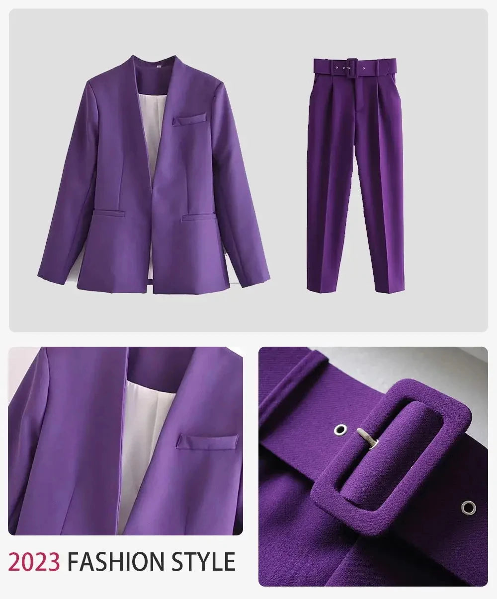 Ensemble 2 pièces pantalon taille haute et veste de bureau