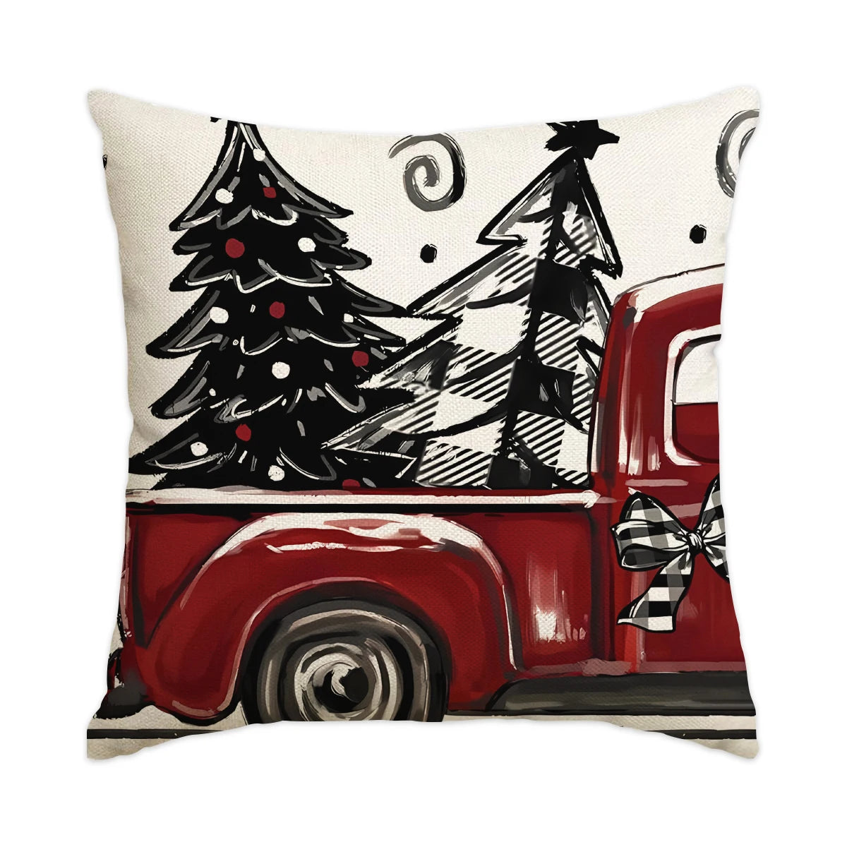 1/4pcs Retro Christmas Pillowcase, Christmas Ball, Christmas Tree, Retro Truck Design, Cushion Cover, Christmas Decorations