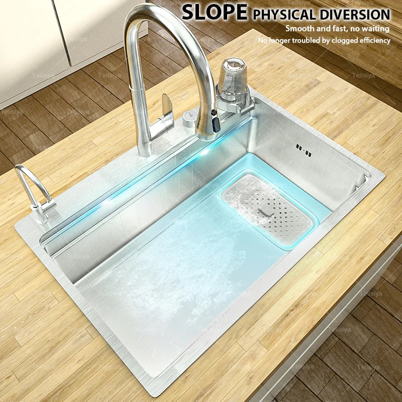 304 Stainless Steel Kitchen Sink Silver Large Single Slot Undermount Multifunction Sinks Dishwashing Basin