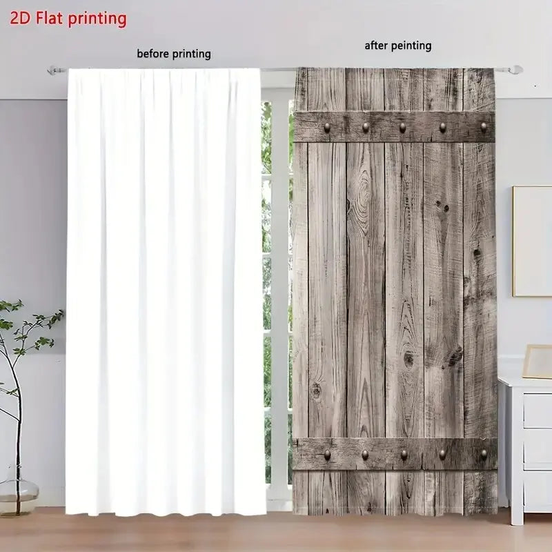 2pcs- Classic barn door pattern printed curtains, window decorations, home decorations, room decorations