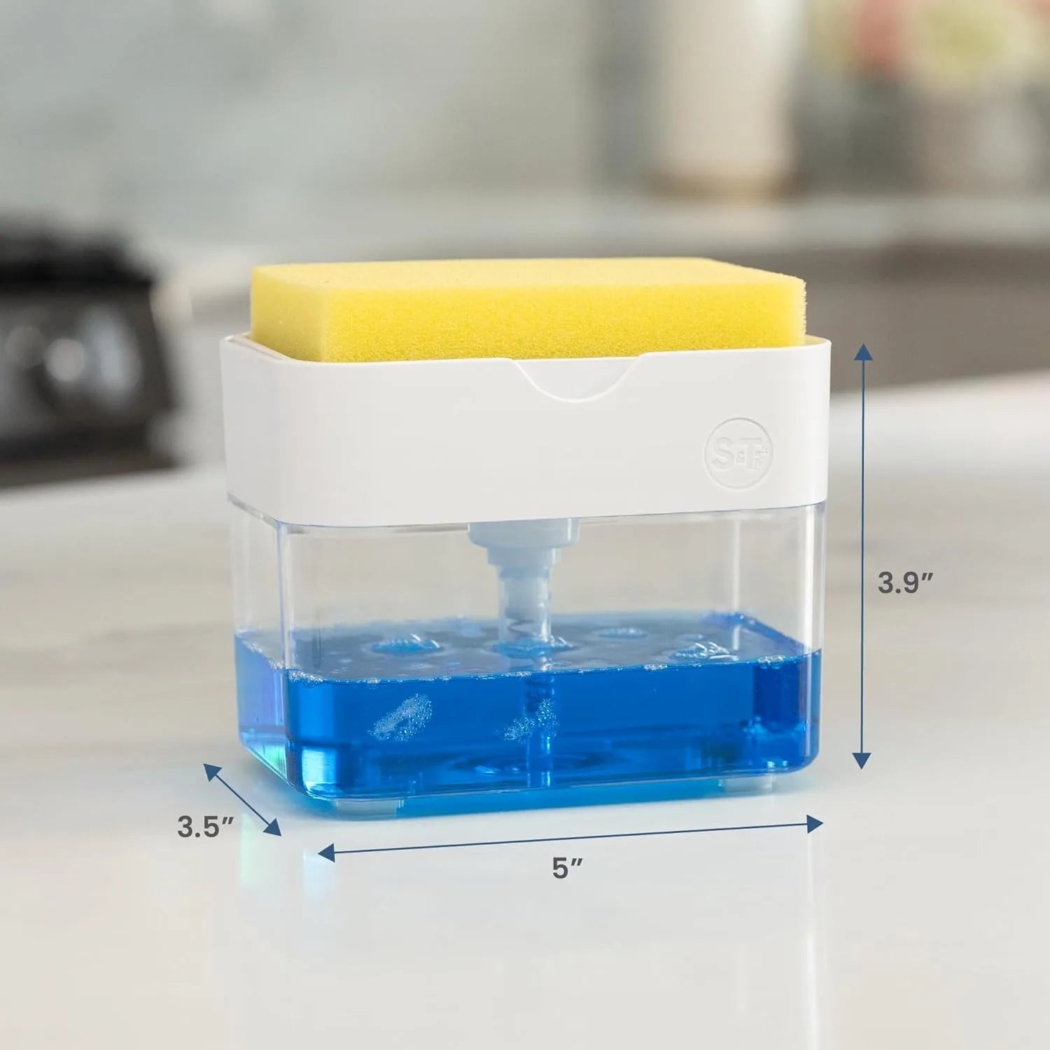 The home kitchen sink dishwashing soap dispenser with sponge holder is used for storing and dispensing liquid cleaning agents vi