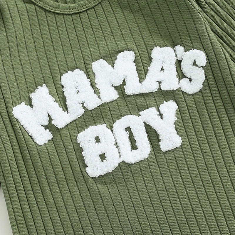 Pudcoco Infant Newborn Baby Boy Bodysuits Letter Embroidered Ribbed Long Sleeve Round Neck Fall Jumpsuits Hat Outfits 0-18M