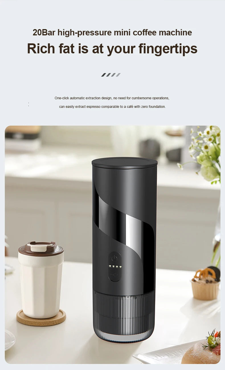20 BAR Portable Electric Coffee Maker Capsule 2 in 1 Coffee Grinder Travel Coffee Maker for Car and Home Camping Outdoor