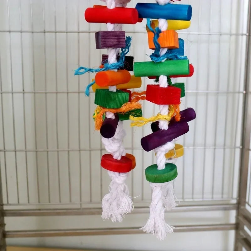 Parrot toys, Colorful wooden bird supplies, Unique shape, Diverse ways to play, Complete variety, Large parrot bite bird toys