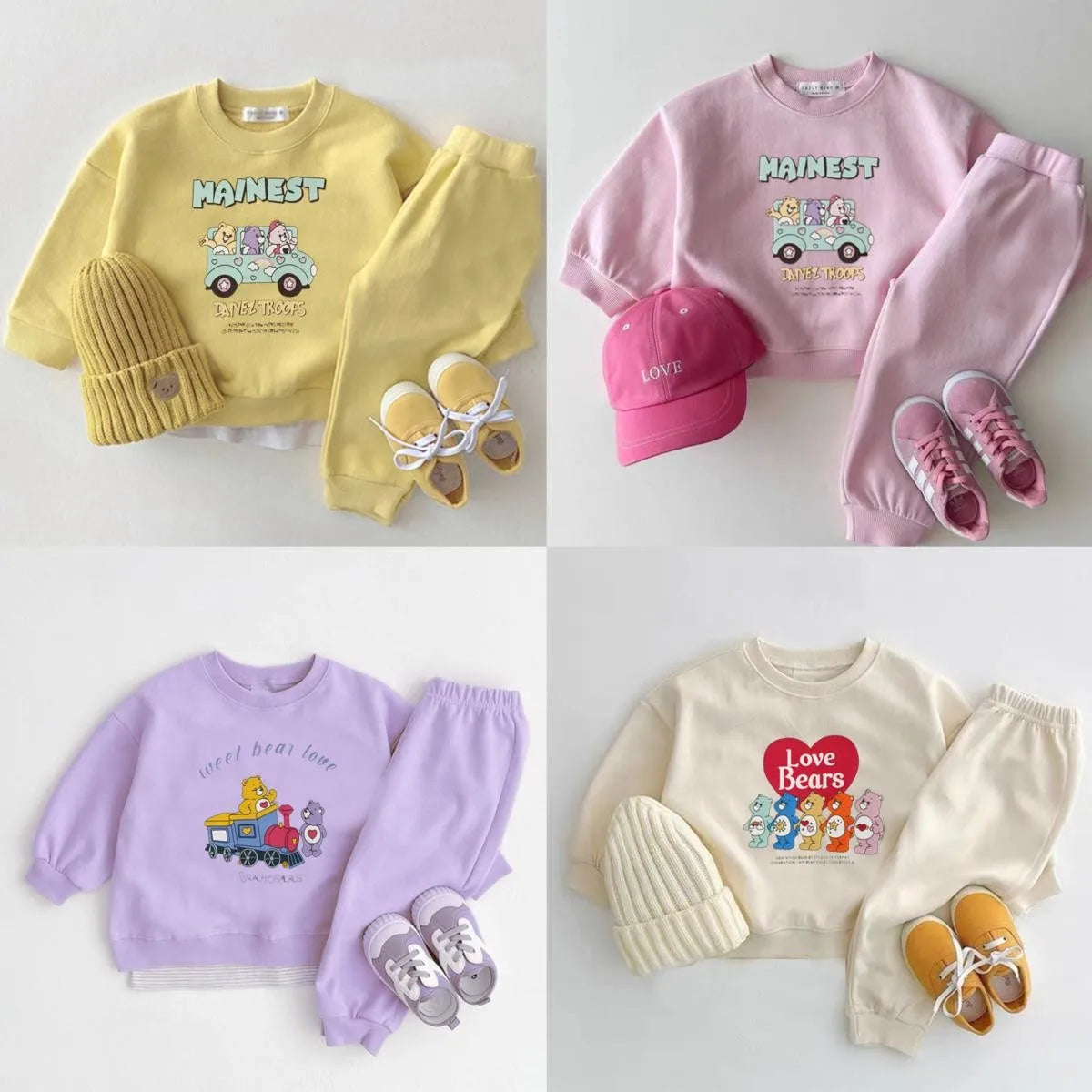 Trendy Brand Cute Bear Children's Sweatshirt + Pants 2pc/set Spring Fall Clothing Loose Casual Tracksuit Girl Long Sleeve Suit