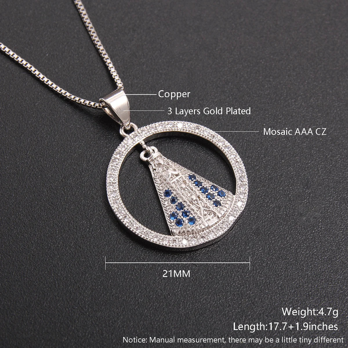 SUNSLL Trendy Geometric Religious Necklace Virgin Mary Zircon Pendant Choker For Women Ladies Party Fashion CZ Jewelry 1PC