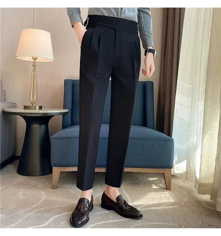 Naples Casual Business Attire Bottoms Men Slim Italian Gurkha Classic Trousers Comfortably Fit Your Curves Adjustable Waist