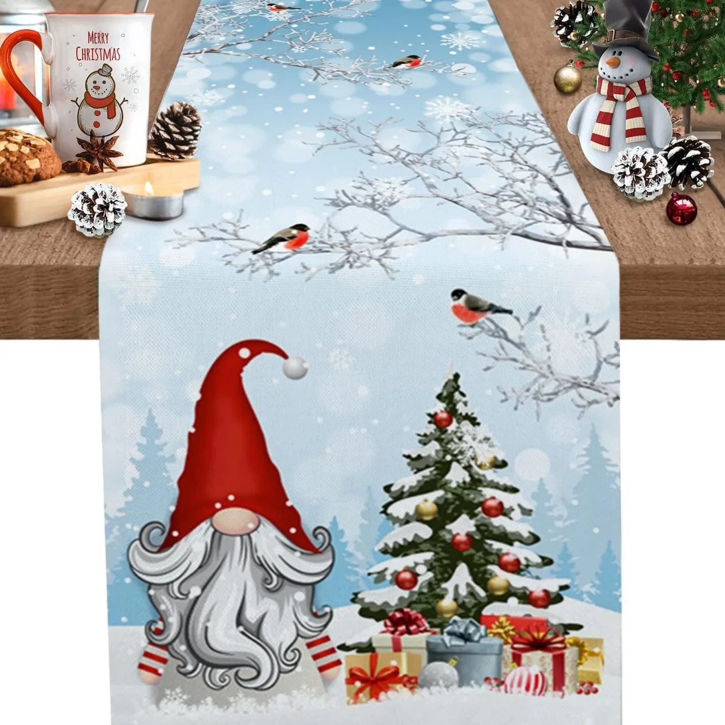 Santa Claus Table Runner Living Room and Bedroom Backdrop Decoration Fabric, Christmas Home Soft Decoration