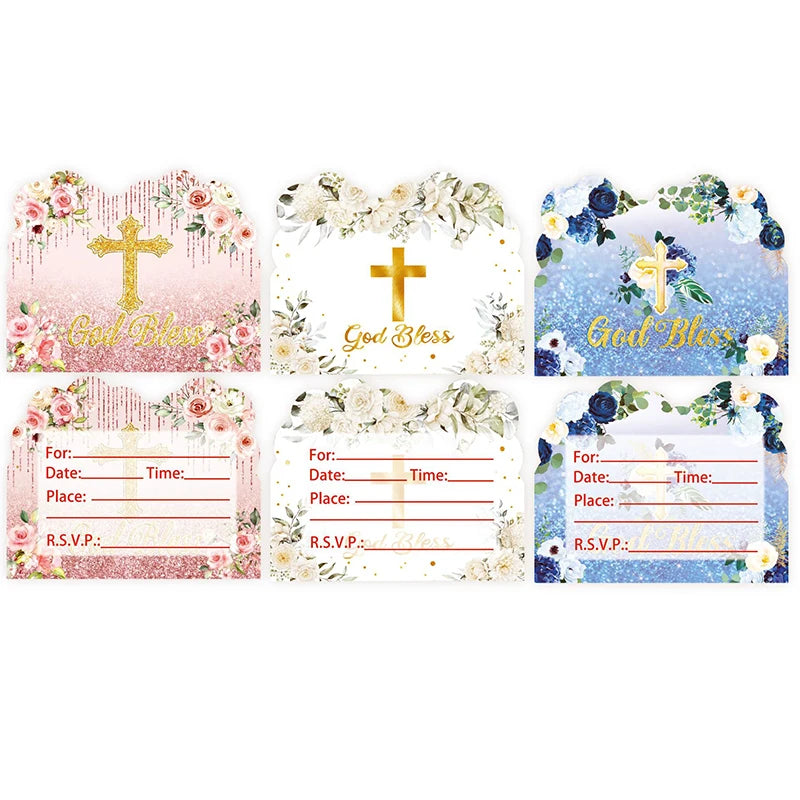God Bless Invitation Card pink/white/blue cross invitation card for Thanksgiving Day party supplies Christening & Baptism decor