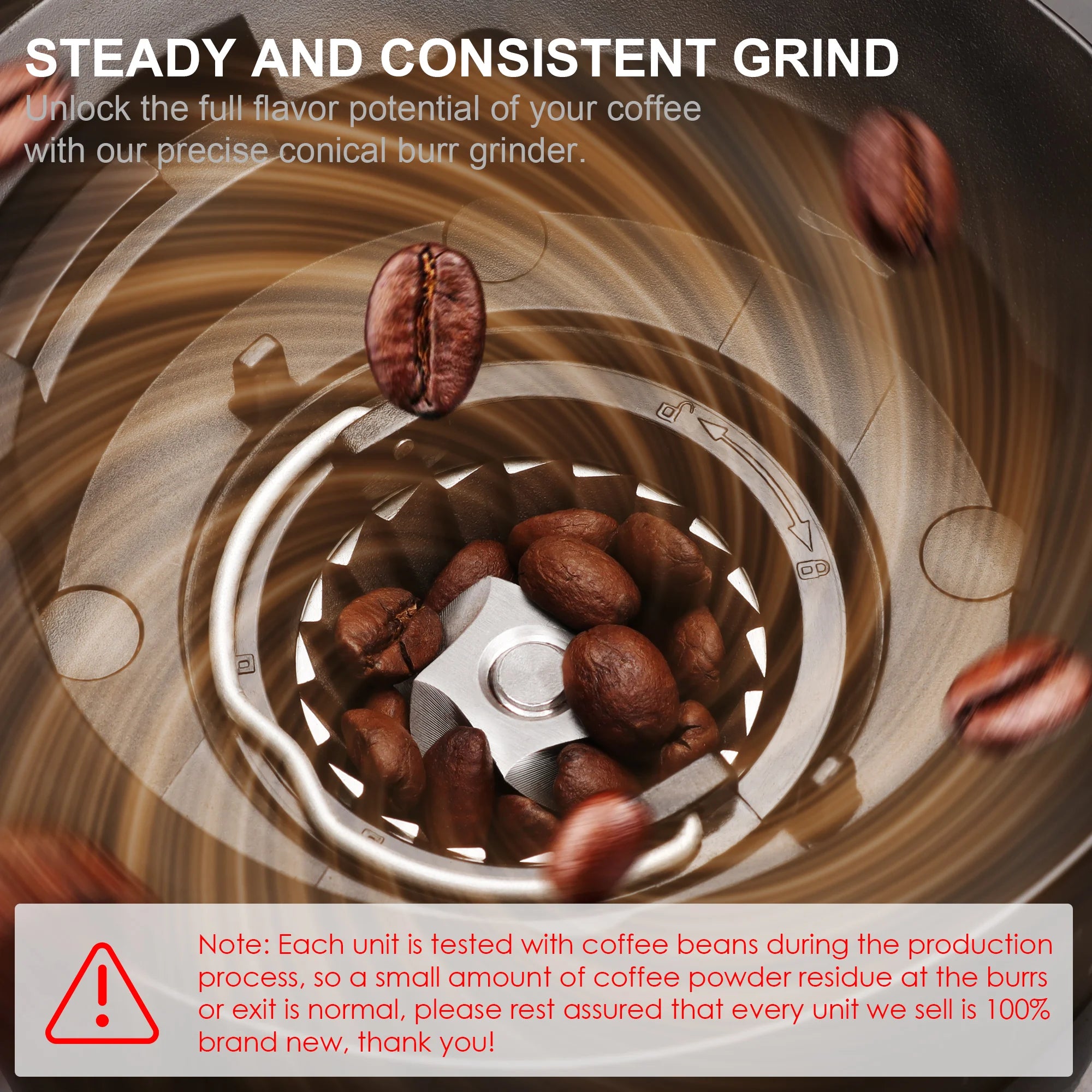 BioloMix Automatic Burr Mill Electric Coffee Grinder, featuring 30 gears for grinding espresso and American coffee, With Magneti