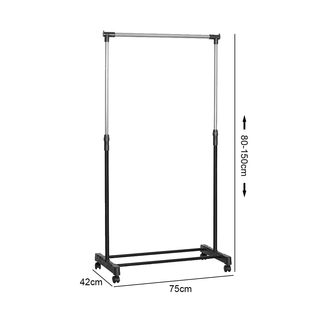 75X42X150cm Clothes Rack Wheeled Clothes drying rack Height adjustable Storage Rack Movable Coat Rack Floor Clothes Hangers