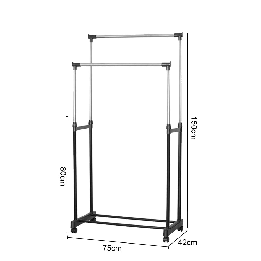 75X42X150cm Clothes Rack Wheeled Clothes drying rack Height adjustable Storage Rack Movable Coat Rack Floor Clothes Hangers