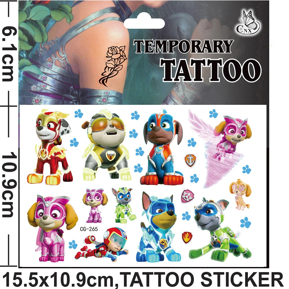 Cute Paw Patrol Toys Tattoo Stickers Anime Pet Dog Model Doll Chase Marshall Rocky Cartoon Children Fake Temporary Tattoos Gifts