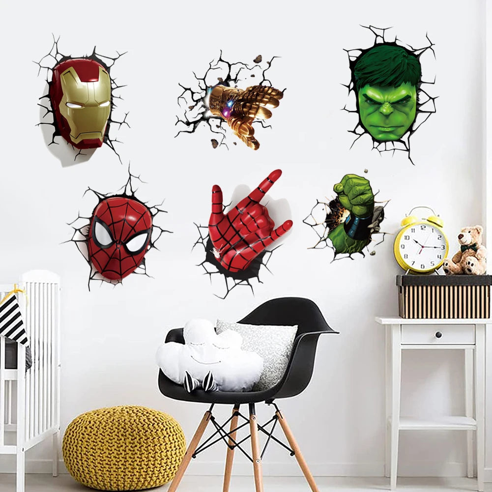 3D superhero spider wallpaper stickers for children's rooms, boys' bedrooms, self-adhesive home wall decorations, vinyl stickers