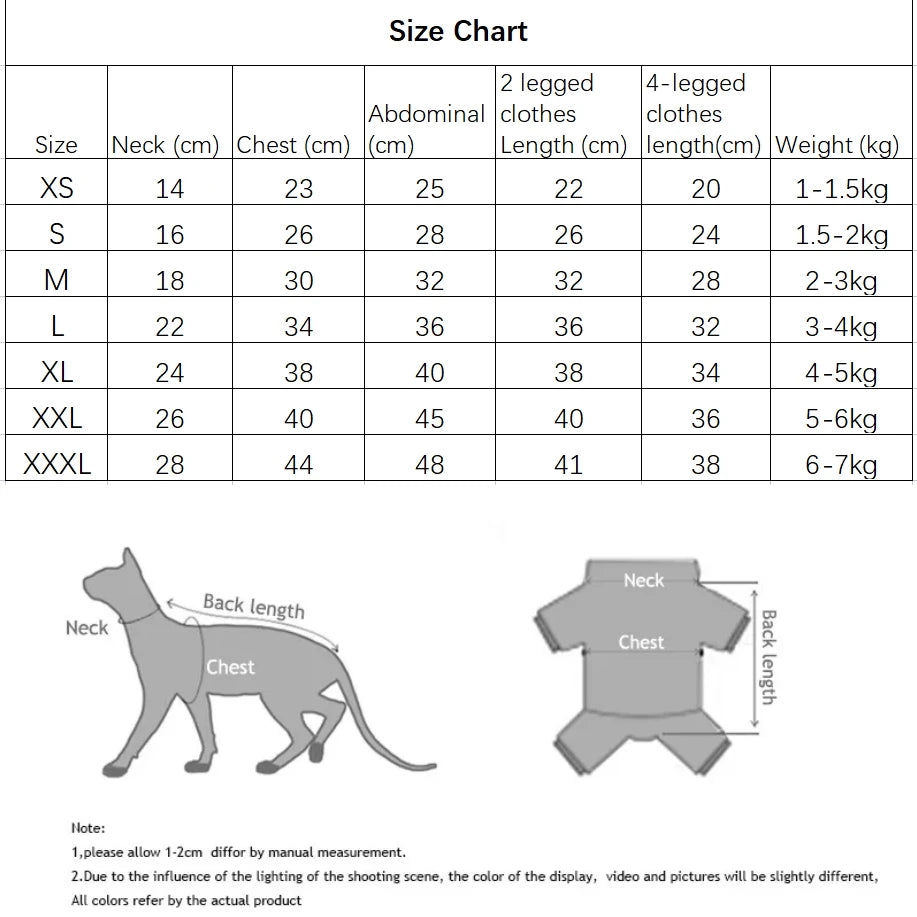 4-Legged Striped Cotton Coat for Sphynx Cat Blue Long Sleeves Jumpsuit for Kittens Devon Rex Soft Brick Red Winter Undershirt