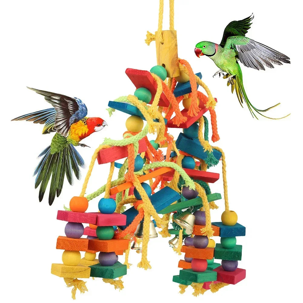 Wood Parrot Bird Toys Love Bird Cage Funny Training Bird Toys Cotton Rope  Resistant Tearing Toy  Pet Product