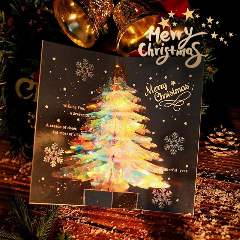 New 2/1PC 3D Pop Up Shining Christmas Greeting Cards Tree Handmade Card with Envelope For Xmas New Year Thanksgiving Day Gifts