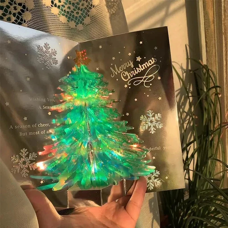 New 2/1PC 3D Pop Up Shining Christmas Greeting Cards Tree Handmade Card with Envelope For Xmas New Year Thanksgiving Day Gifts