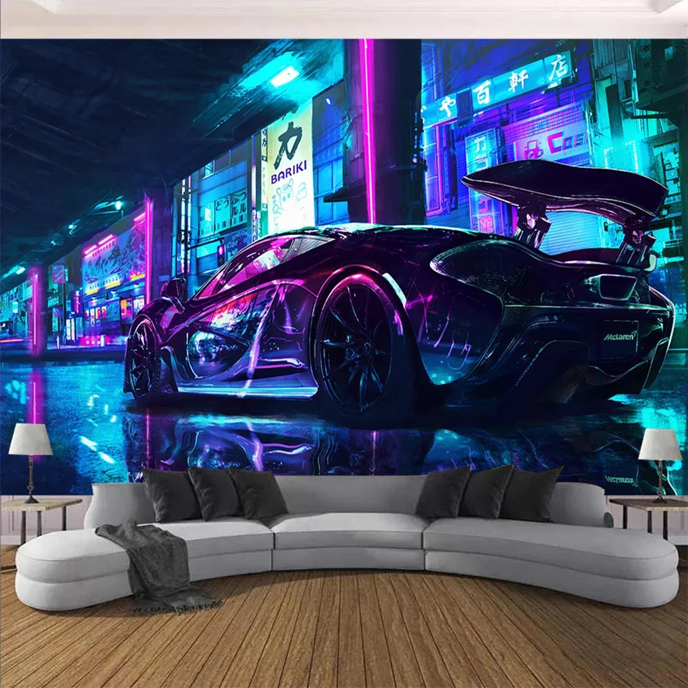 Cyberpunk Future Steam City Home Tapestry Art Wall Hanging Psychedelic Galaxy Hippie Retro Anime Tapestry Background Decoration