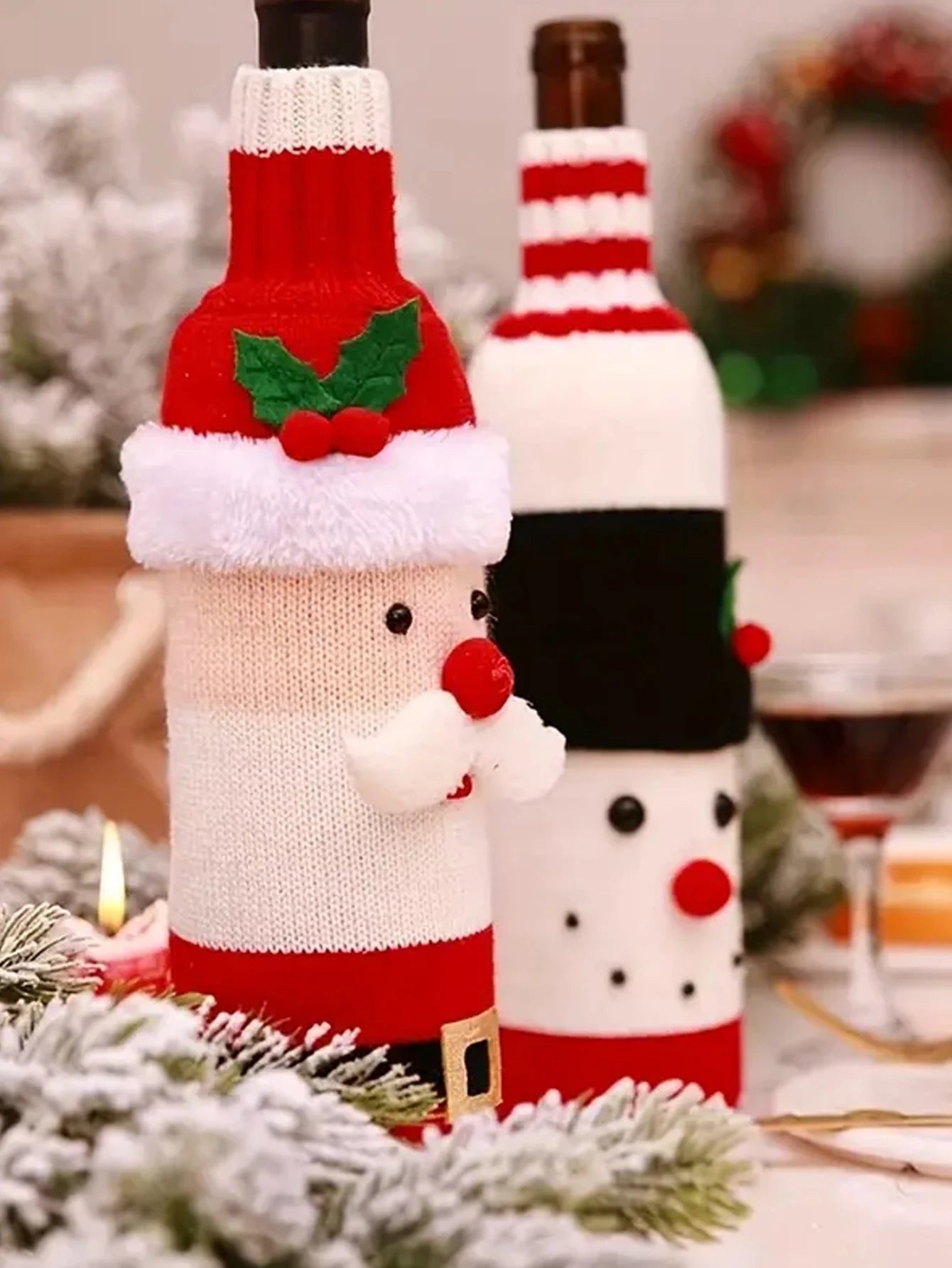 1pc Red Velvet Snowman & Santa Claus Designs - Reusable Champagne Bottle Sleeves for Holiday Decorations & Gift Giving