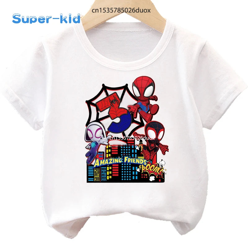 Summer 2 3 4 5 6 7 8 9 Spidey and His Amazing Friends Birthday Party Boy Shirt Spiderman Personalize Name Birthday Boys T-shirts