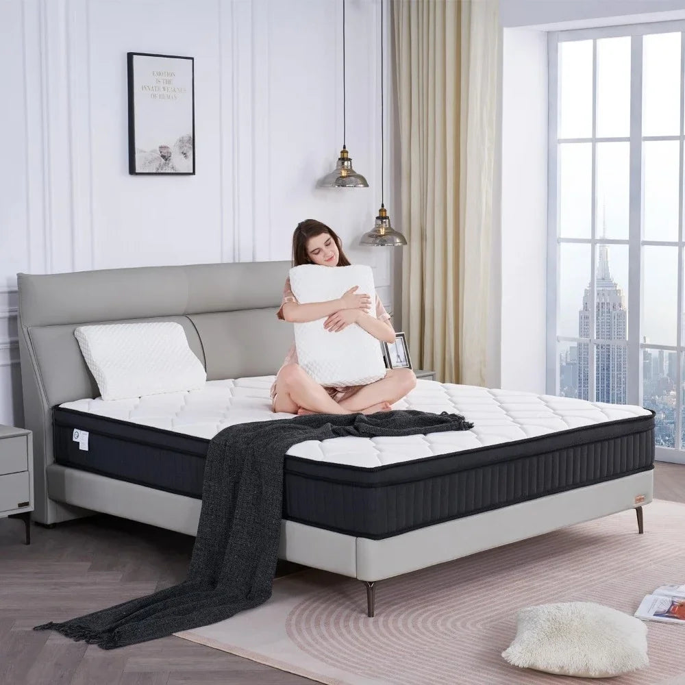 Matelas Queen, matelas Queen Size dans une boîte, matelas hybride en mousse à mémoire de forme avec ressorts ensachés individuels pour l'isolation du mouvement
