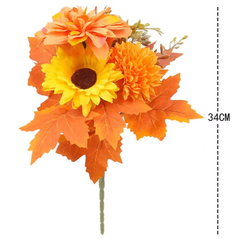 35cm Autumn Artificial Maple Leaves Bouquet Silk Plants Branch for Halloween Thanksgiving Day Fireplace Festival Home Fall Decor