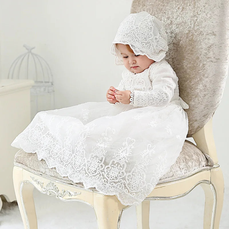0-2 Years Children Lengthen Lace Christening Dress Baby Girls Infant Toddler Wedding Dress Little Girls White  Baptism Dress