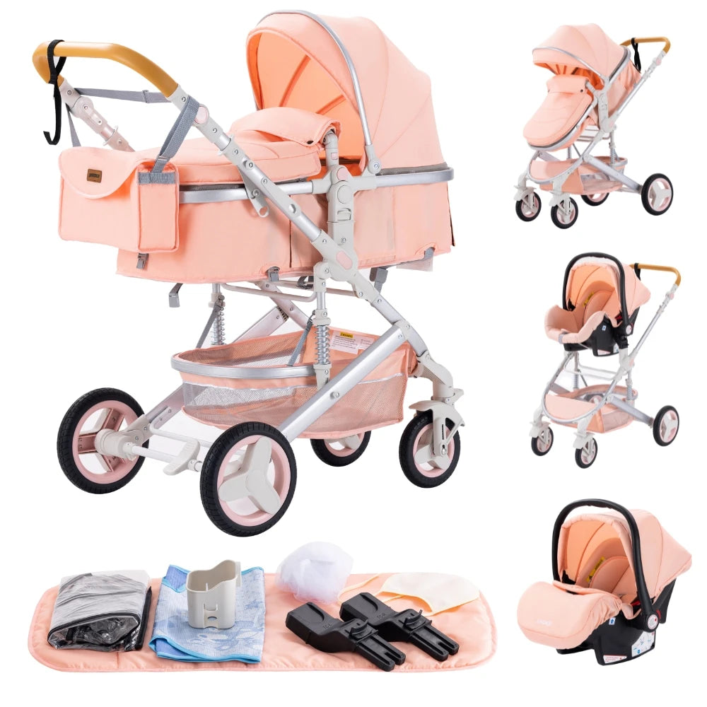Poussette bébé 3-en-1 compacte, siège auto pour bébé, système de voyage portable pour bébé, poussette légère, poussette bidirectionnelle
