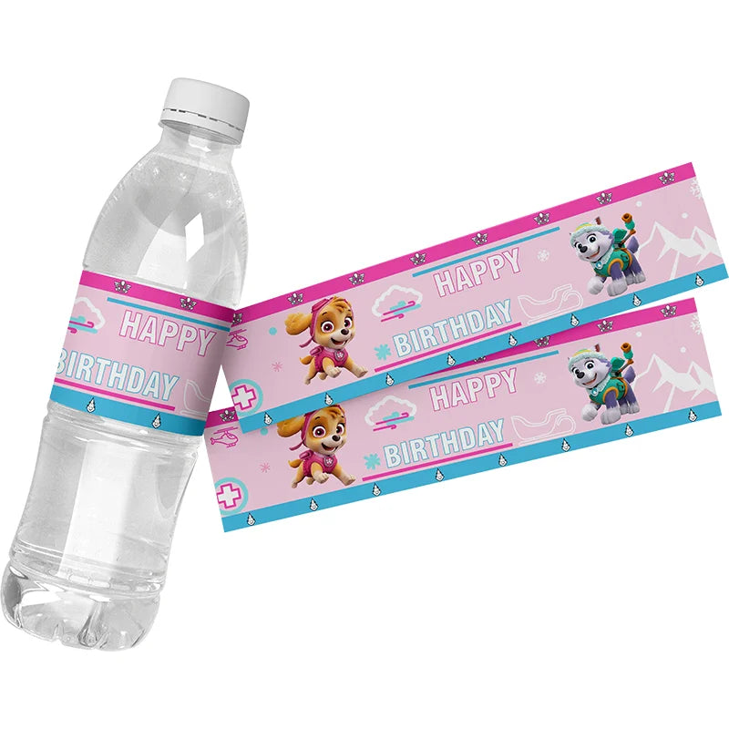 24pcs Paw Patrol Theme Water Bottle Stickers Labels Baptism Baby Shower Birthday Decor Supplies Dogs Party Water Bottle Wrappers