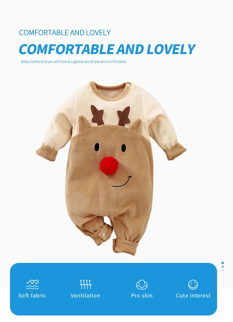 Autumn and winter newborn Christmas long sleeve cute moose onesie pure cotton for comfort and breathability