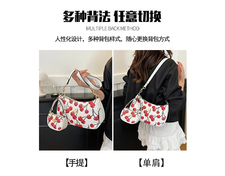 2025 Latest! Modern Vintage Cherry Crossbody - Mahjong - Style Chain Bag, Shoulder/Underarm Design, Women's Light Luxury