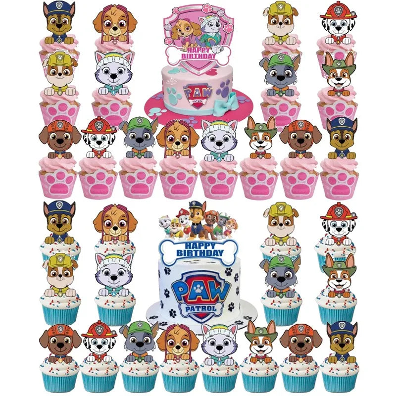 17Pcs Pink Paw Patrol Birthday Party Decoration Puppy Patrol Cake Card Fruit Plug-in Birthday Party Supplies Toys for Children