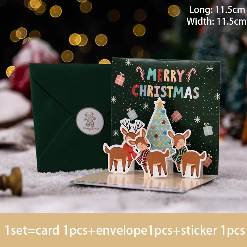 3D Pop UP Santa Cards Folding Merry Christmas Greeting Cards Xmas Gift for New Year Blessing Postcard Thank You Cards Decoration