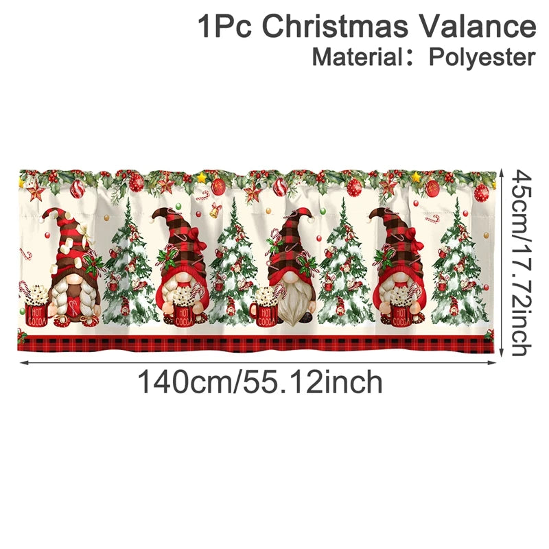 Christmas Short Curtains Valances Christmas Decorations for Home 2025 Xmas Ornaments Windows Treatments for Kitchen Bathroom