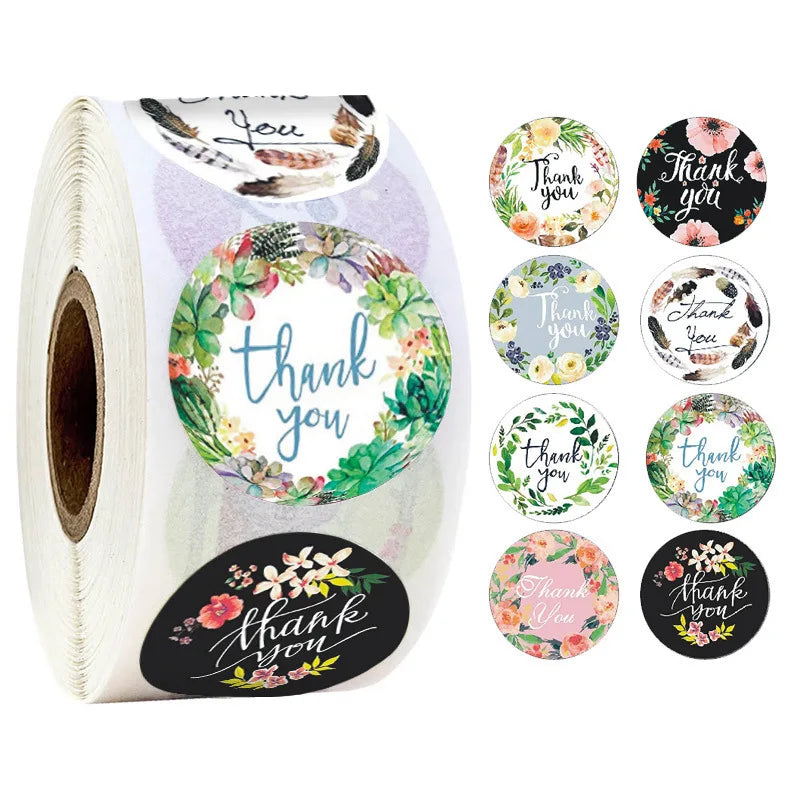 50-500pcs 1inch Thank You Sticker Scrapbook Envelope Seal Sticker Gift Flower Decoration Stationery Label Sticker Wedding Party