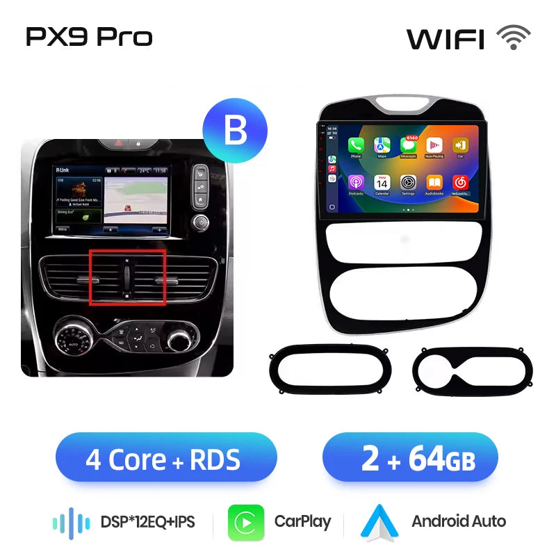 AWESAFE CarPlay اللاسلكي لنظام Apple Android 13 راديو السيارة لسيارة Renault Clio 4 2012 2013 2014-2016 شاشة الوسائط المتعددة ستيريو نظام تحديد المواقع العالمي (GPS)