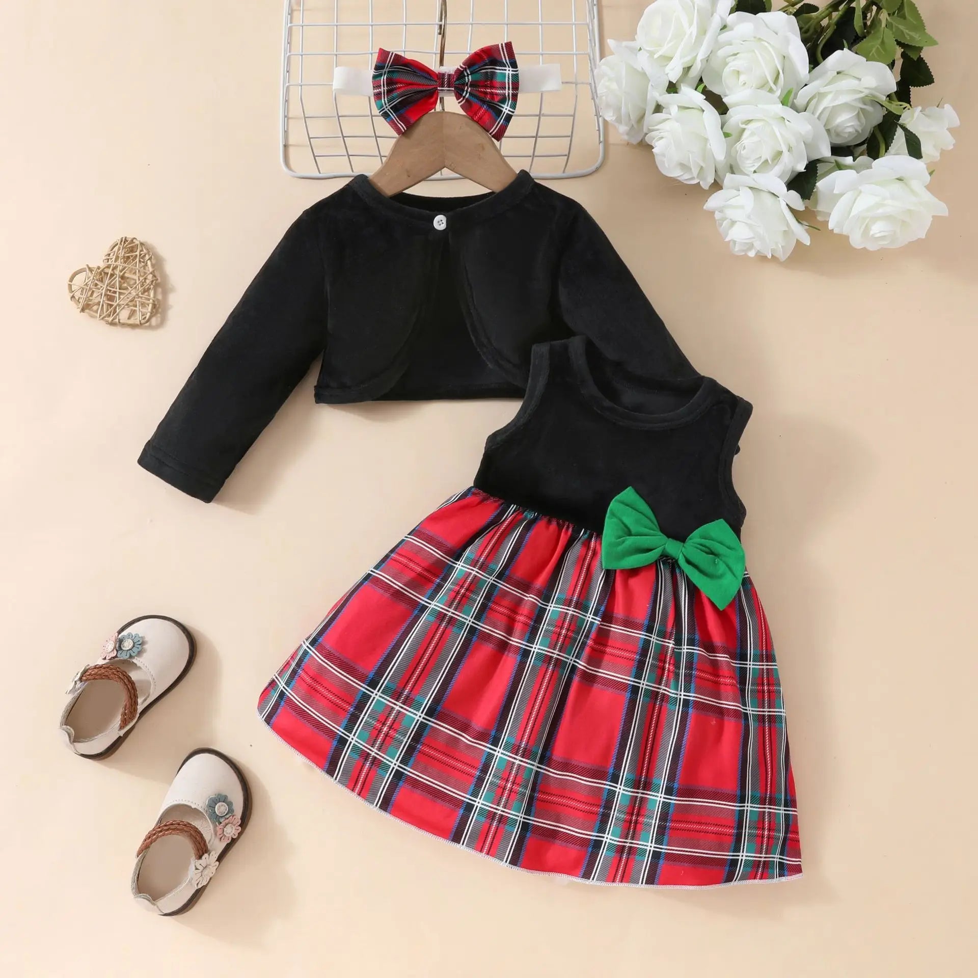 Prowow 0-3Y New Year Baby Dresses Green Velvet Coat Cardigan+Gingerbread Man Dress For Newborns My First Christmas Baby Clothes