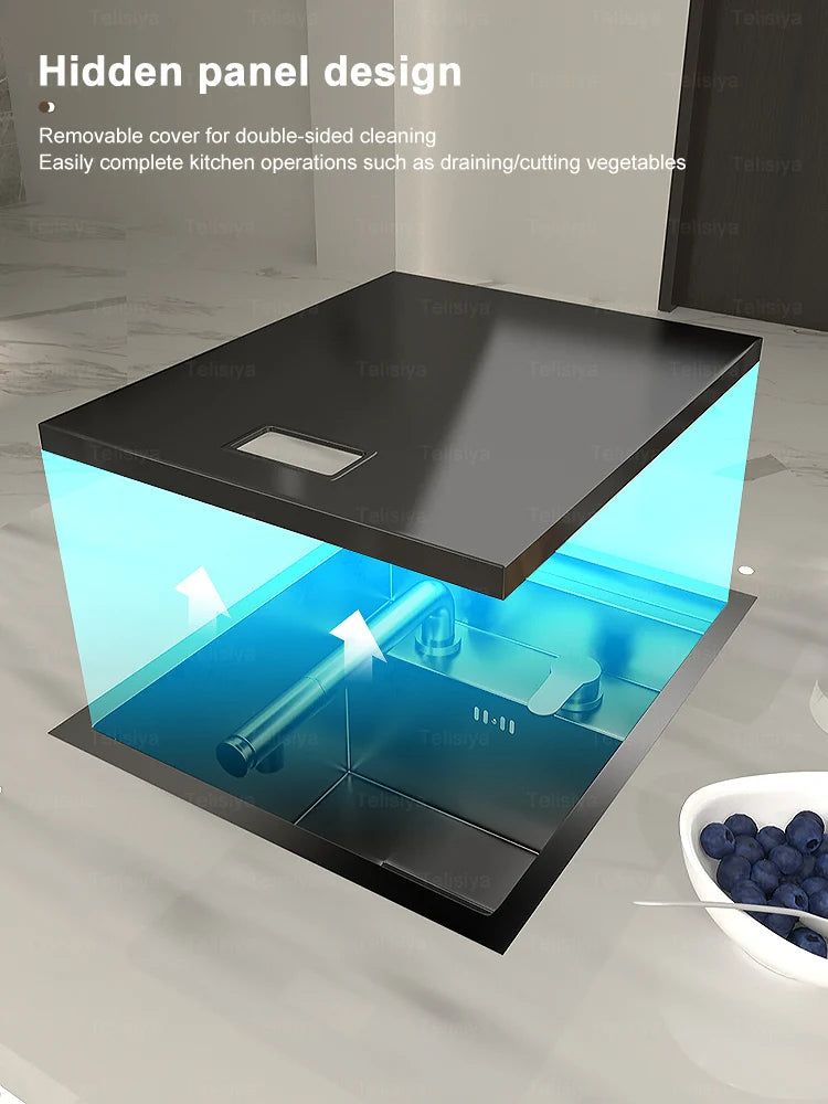 Hidden Sinks Stainless Steel Kitchen Sink Bar Small Single Slot With Lid Wash Basin Balcony Garden Campervan