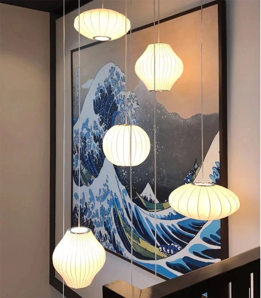 New Fabric Restaurant Living Room Chandelier Personality Bar Hotel Dining Room Staircase Lamp New Chinese Style Lantern Zen Lamp