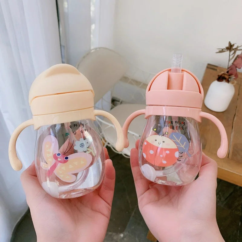 350/250ml baby straw cup cute cartoon anti-choking water cup kindergarten children gravity ball water cup gift