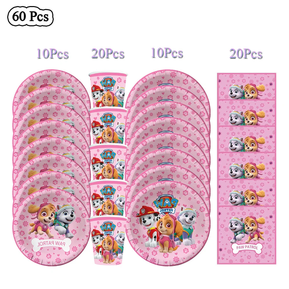 Paw Patrol Birthday Decorations Dogs Skye Disposable Tableware Party Package Tablecloth Kids Favor Childrens Party Supplies