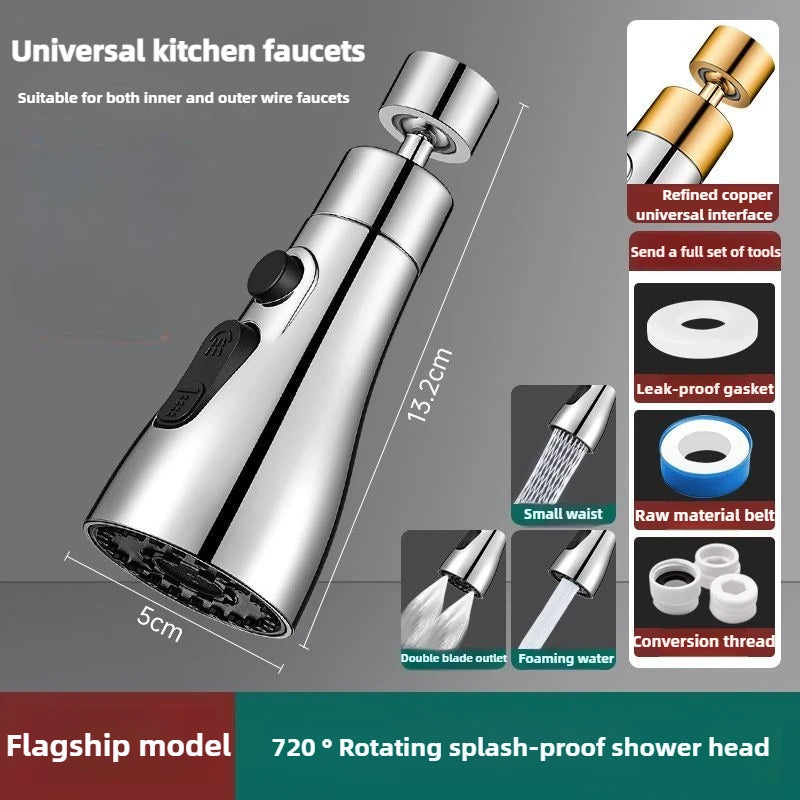 360° Rotating Kitchen Faucet Slim Waist Pressurized Anti-Splash Extended Filter Foam Universal Faucet Head Sprayer for Kitchen