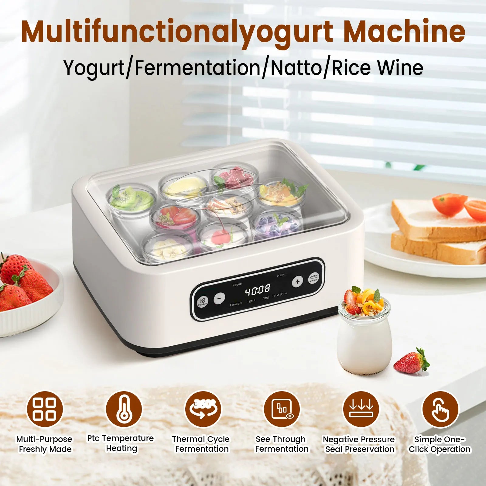 Eco-friendly Probiotic Yogurt Maker with Timer Intelligent Constant Temperature Fermentation Machine For yogurt,natto, rice-wine
