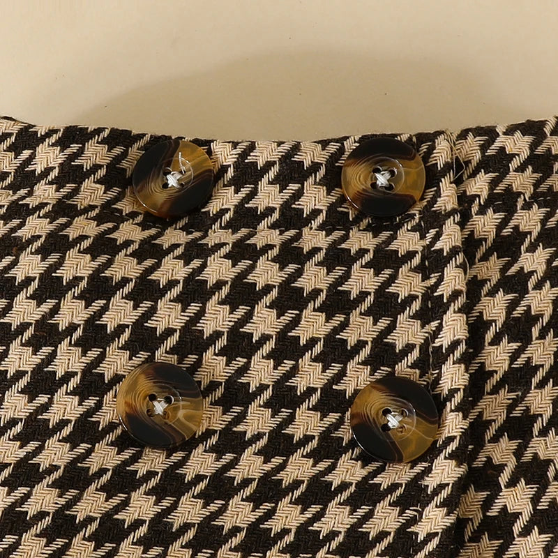Toddler Baby Girls Skirt Set Toddler Ribbed High Neck Tops and Houndstooth Mini Skirt Hat Outfits Infant Autumn Suits
