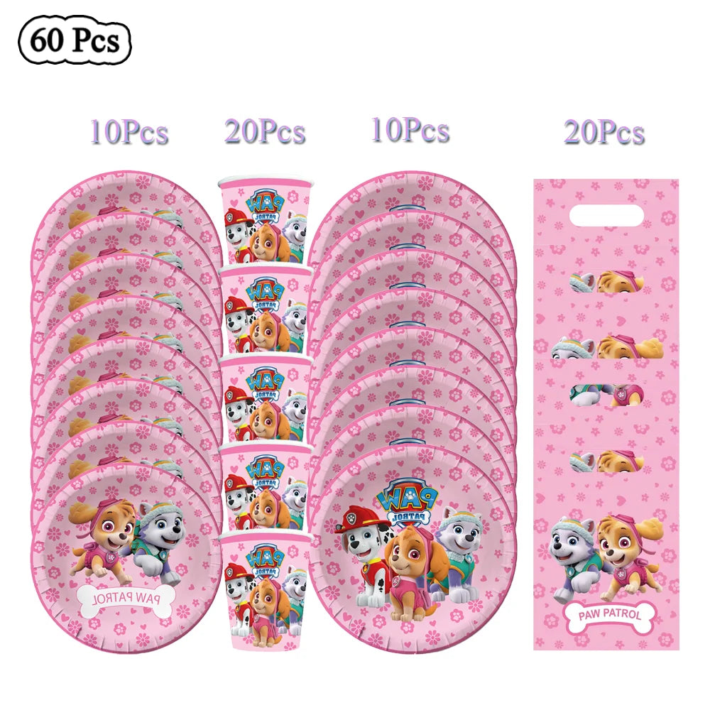 Paw Patrol Birthday Decorations Dogs Skye Disposable Tableware Party Package Tablecloth Kids Favor Childrens Party Supplies