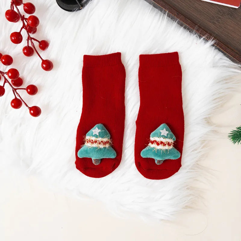 Winter Thicken Cute Christmas Baby Socks For Boys Girls Cartoon Soft Cotton Anti Slip Solid Newborn Toddler Sock Kids Socken