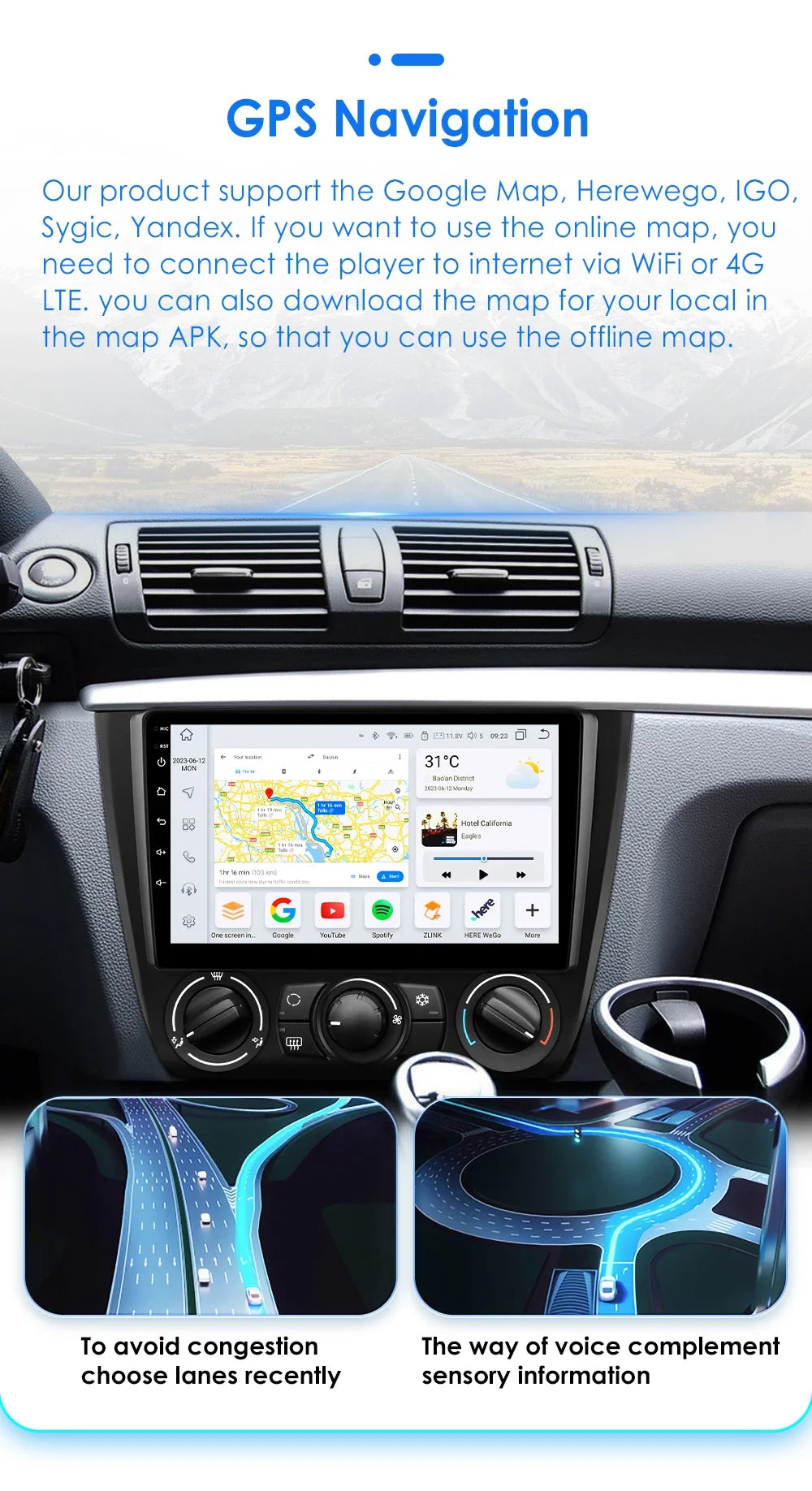 Hizpo 9inch 2Din Android13 Car Radio for BMW 1 Series E81 E82 E87 E88 AT MT Navigation GPS RDS DSP Android Auto CarPlay 360° CAM