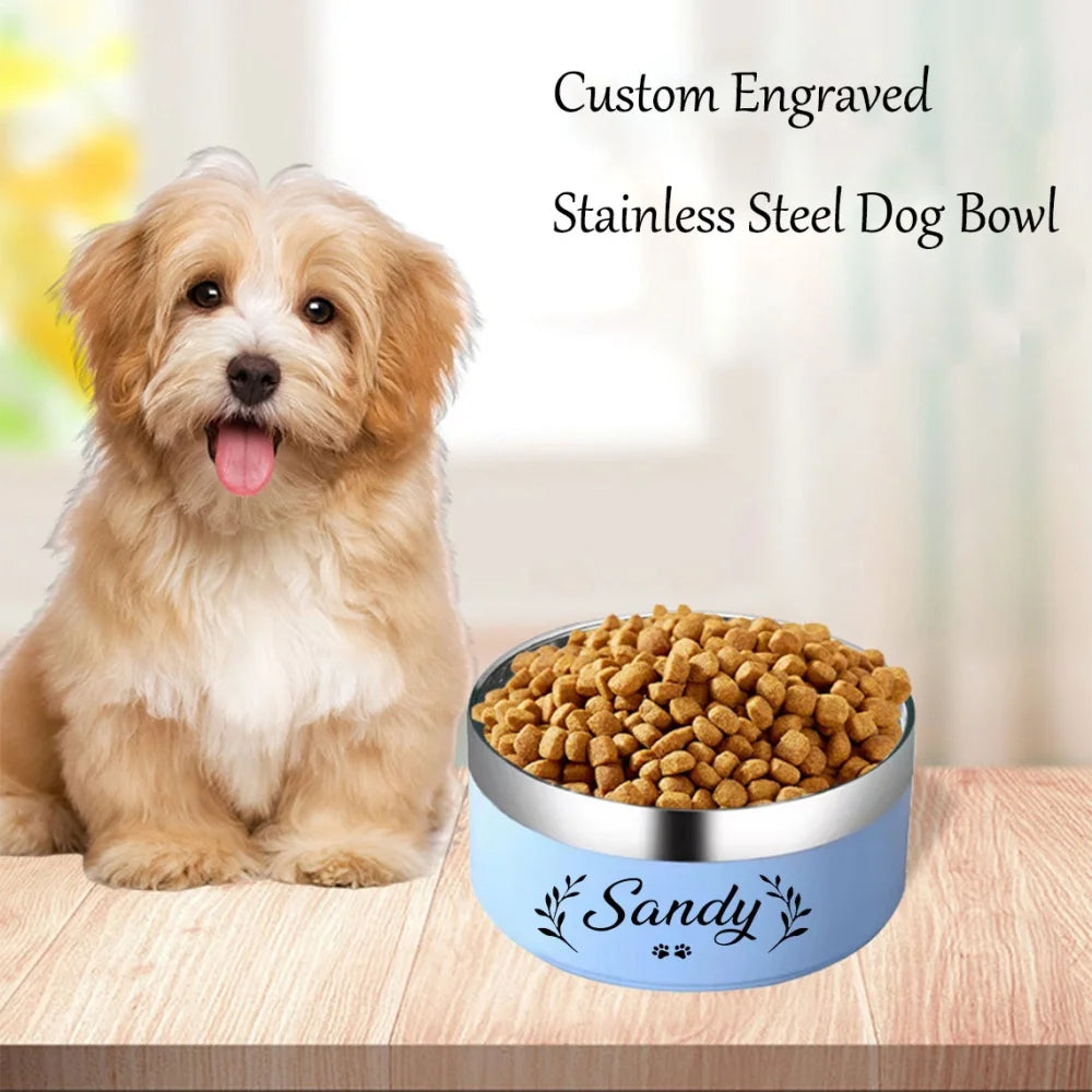 Customized Personalized Text Stainless Steel Round Dog Food Bowl Thickened Anti Fall Pet Rice Bow Feeding Pet Supplies Wholesale